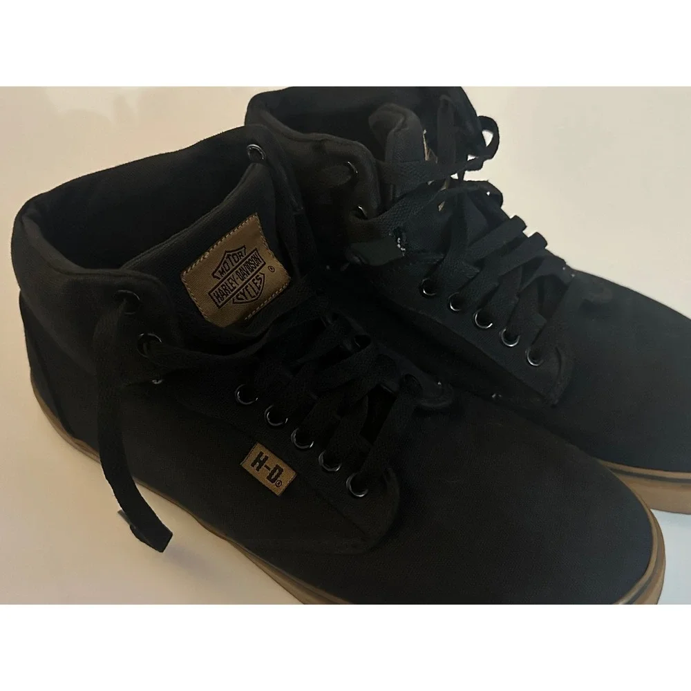 Harley Davidson Mens Black Canvas‎ High Top Lace Up Casual Sneakers Shoes